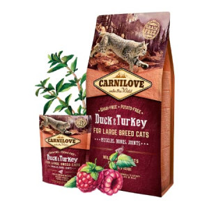 CARNILOVE CAT LARGE BREED DUCK & TURKEY bezgraudu sausā kaķu barība Pīle, tītars 6kg
